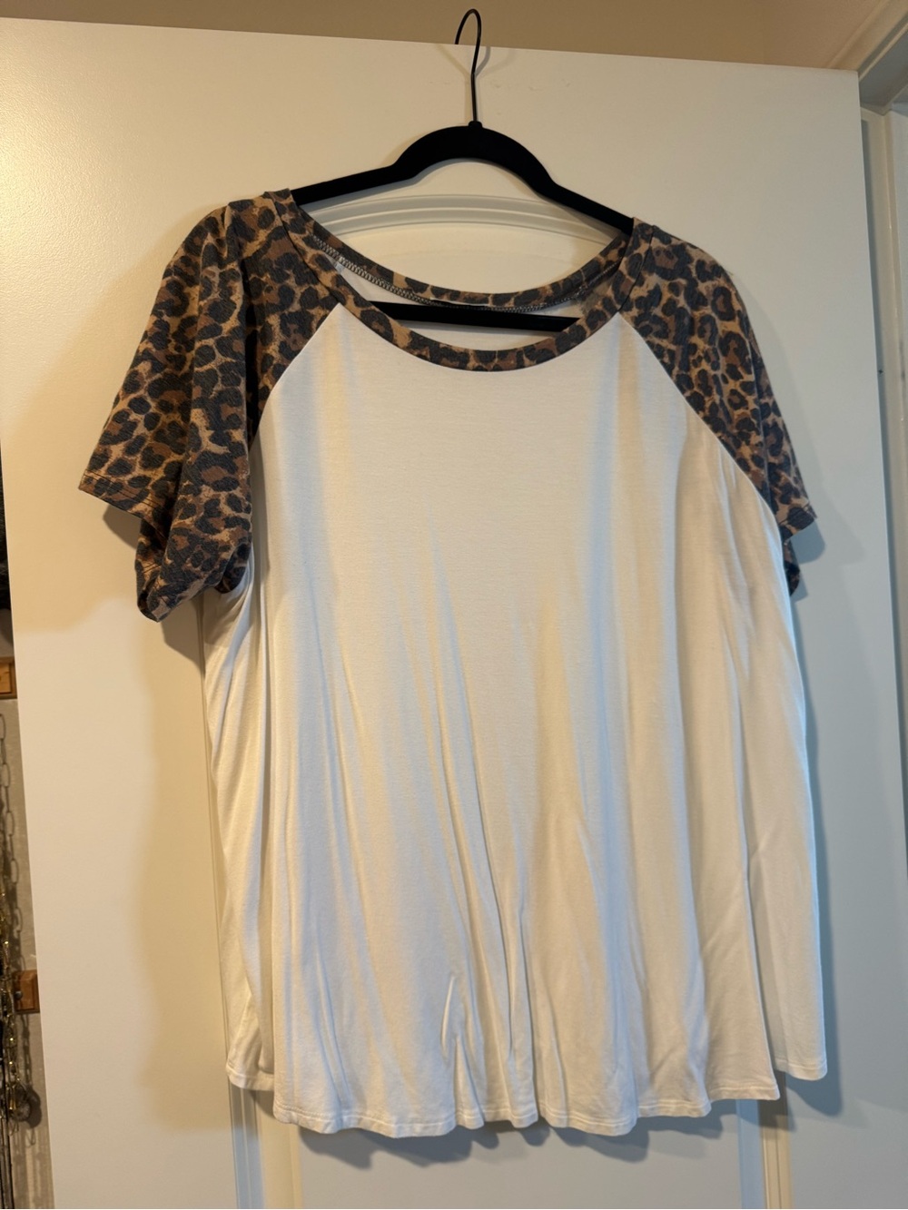 Leopard Sleeve Raglan Women's Top - ivory